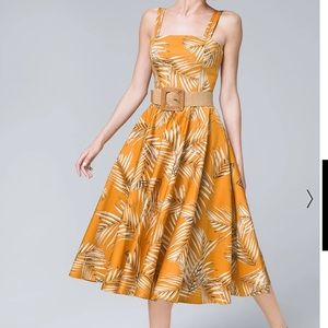 Yellow Palm Print Midi Dress WHBM
